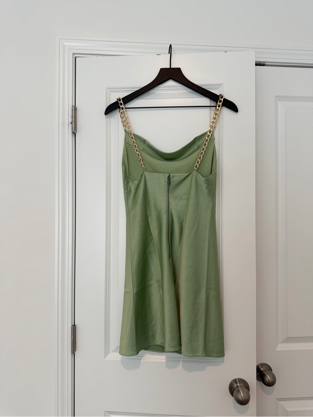 Alice + Olivia Harmony Chainmail Satin Cowl Neck Slip Mini Dress Green - Picture 6 of 7